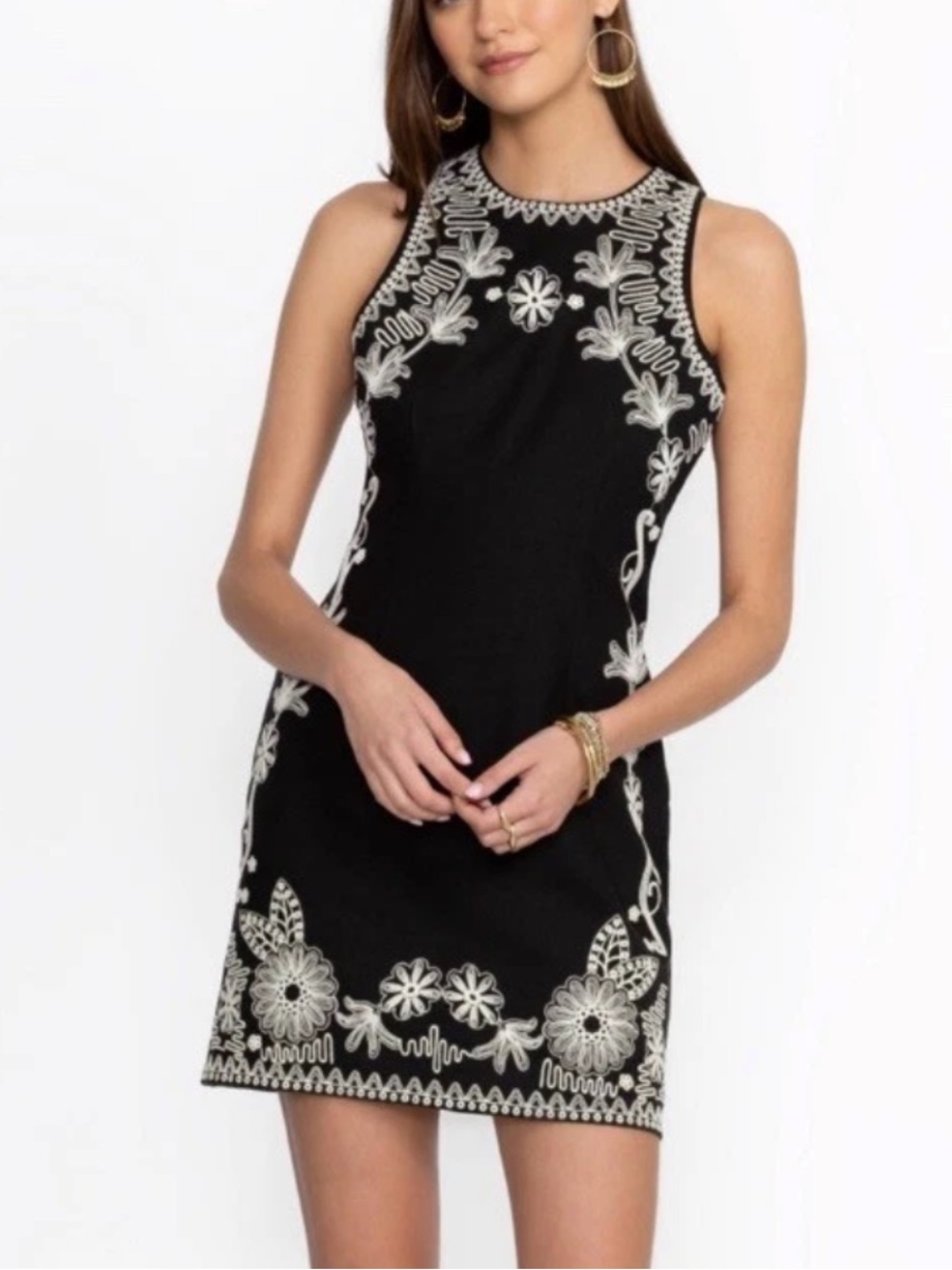 Johnny Was Jade Black Embroidered Linen RAUMI Mini Dress  Size 6
